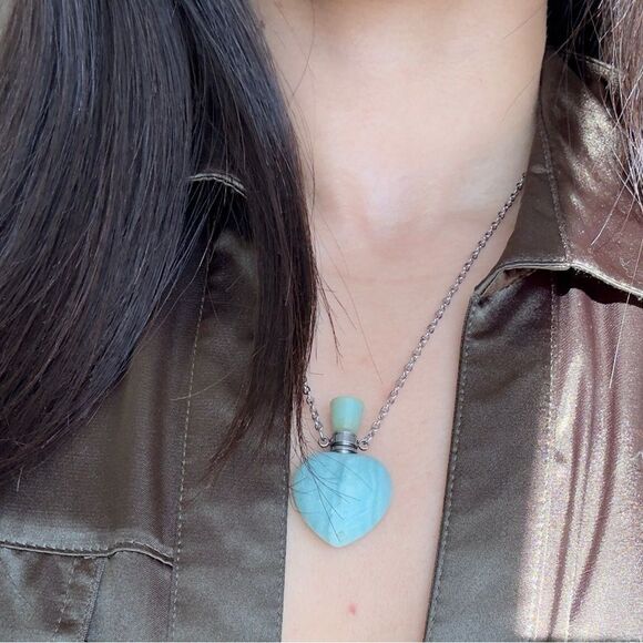 Heart amazonite perfume bottle necklace pendant purple silver necklace - Picture 2 of 4